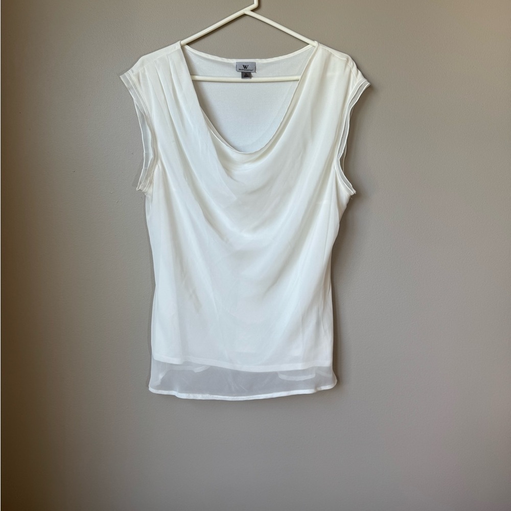 Worthington White Sleeveless Drape Blouse